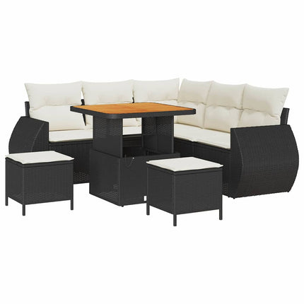 Havesofa Sæt 8 stk. Sort polyrattan