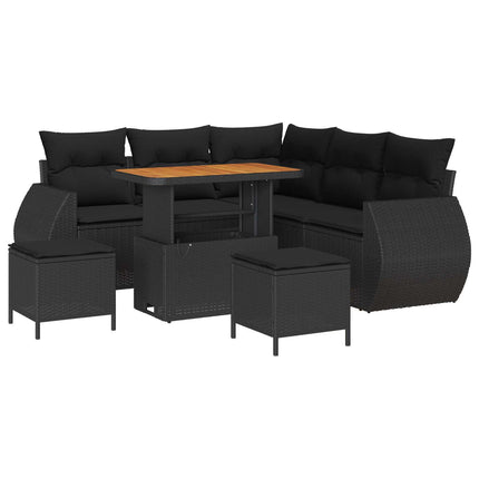 Havesofa Sæt 8 pcs Sort polyrattan