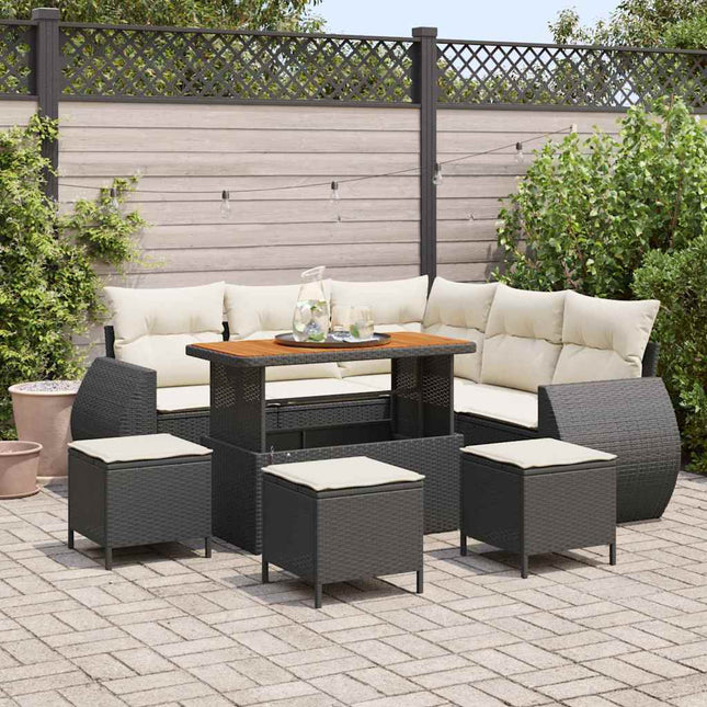Havesofa Sæt 9 stk. Sort polyrattan