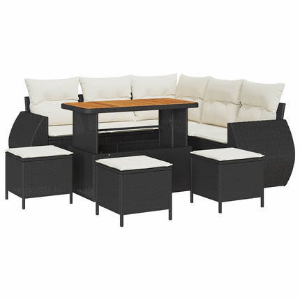 Havesofa Sæt 9 stk. Sort polyrattan