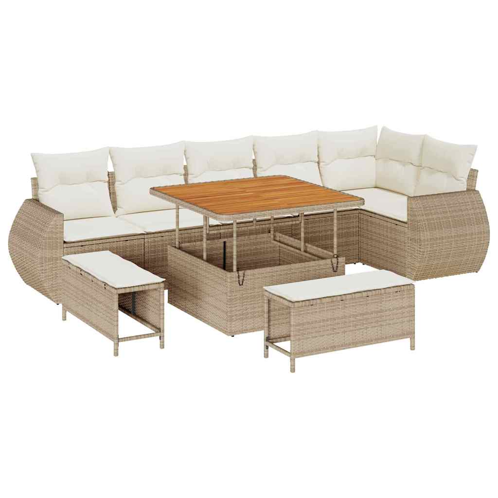 Havesofa Sæt 9 pcs Beige polyrattan