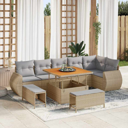 Havesofa Sæt 9 pcs Beige polyrattan