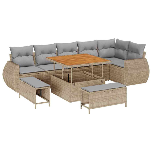 Havesofa Sæt 9 pcs Beige polyrattan