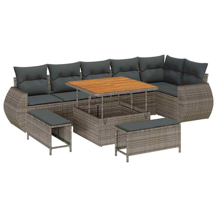Havesofa Sæt 9 pcs Grå polyrattan