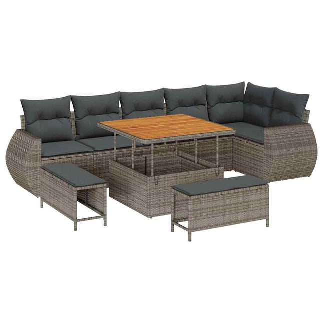 Havesofa Sæt 9 pcs Grå polyrattan