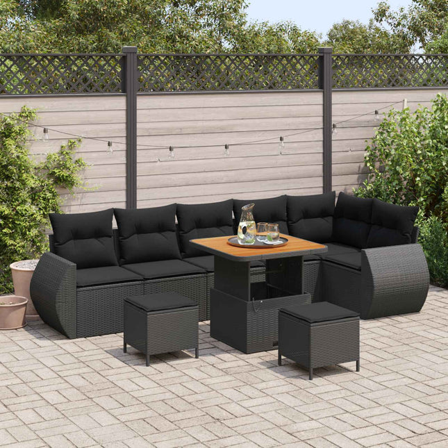 Havesofa Sæt 9 pcs Sort polyrattan