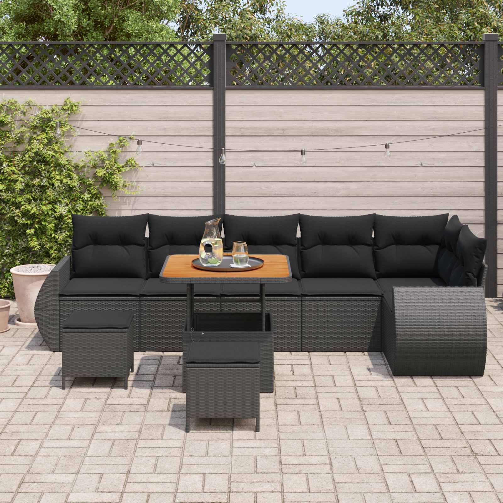 Havesofa Sæt 9 pcs Sort polyrattan