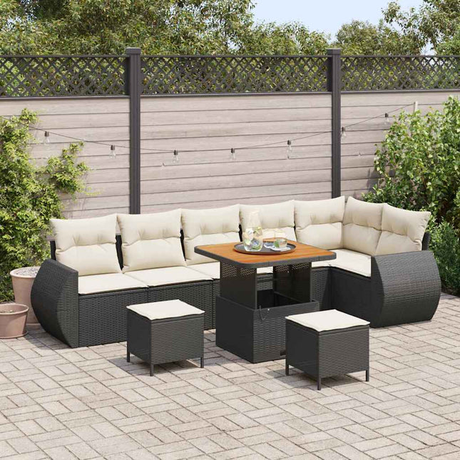 Havesofa Sæt 9 pcs Sort polyrattan
