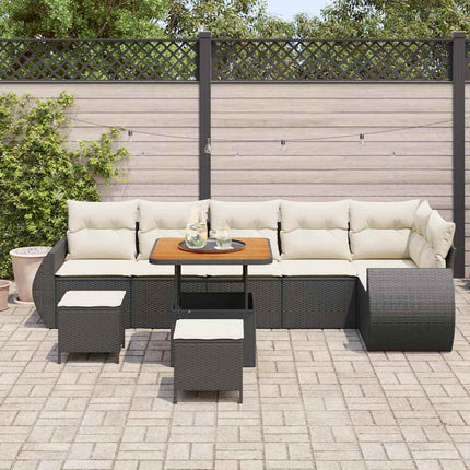 Havesofa Sæt 9 pcs Sort polyrattan