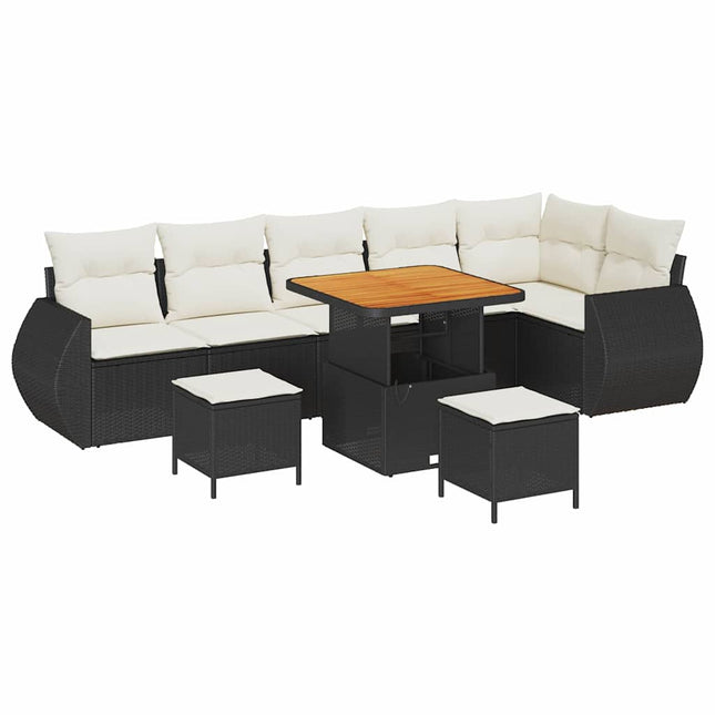Havesofa Sæt 9 pcs Sort polyrattan