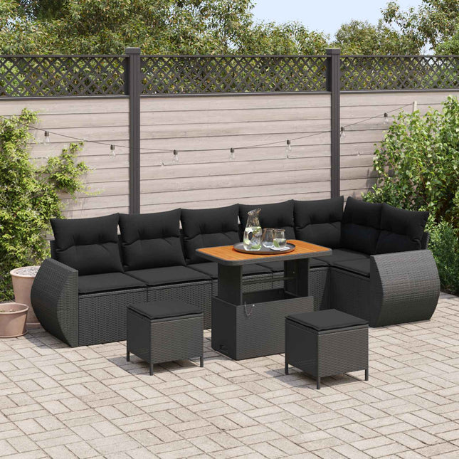 Havesofa Sæt 9 pcs Sort polyrattan