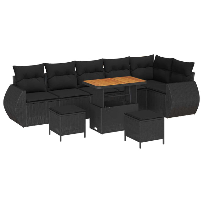Havesofa Sæt 9 pcs Sort polyrattan