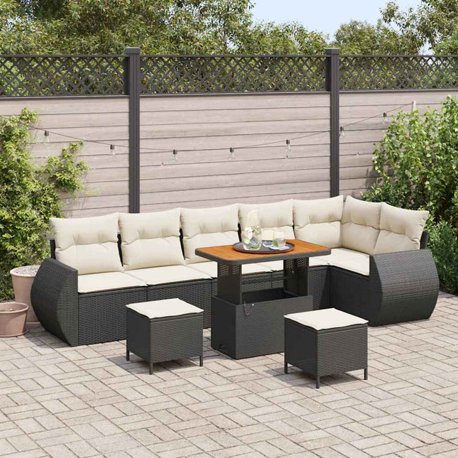 Havesofa Sæt 9 pcs Sort polyrattan