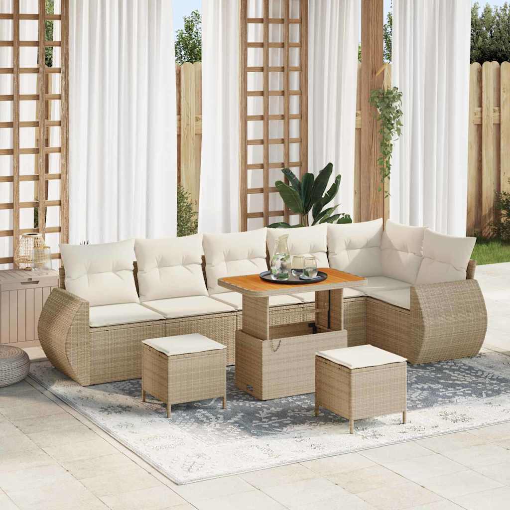 Havesofa Sæt 9 pcs Beige polyrattan