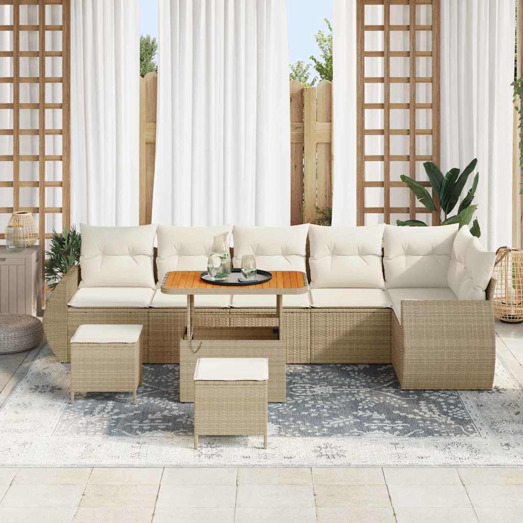 Havesofa Sæt 9 pcs Beige polyrattan