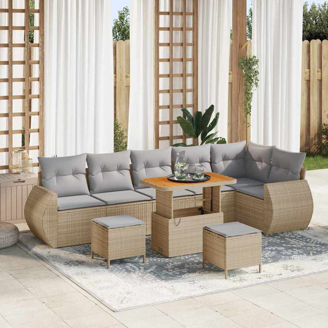 Havesofa Sæt 9 pcs Beige polyrattan
