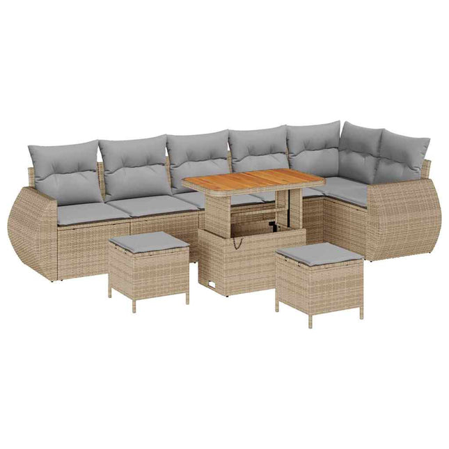 Havesofa Sæt 9 pcs Beige polyrattan