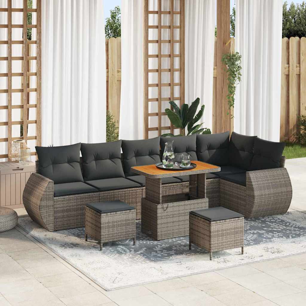 Havesofa Sæt 9 pcs Grå polyrattan