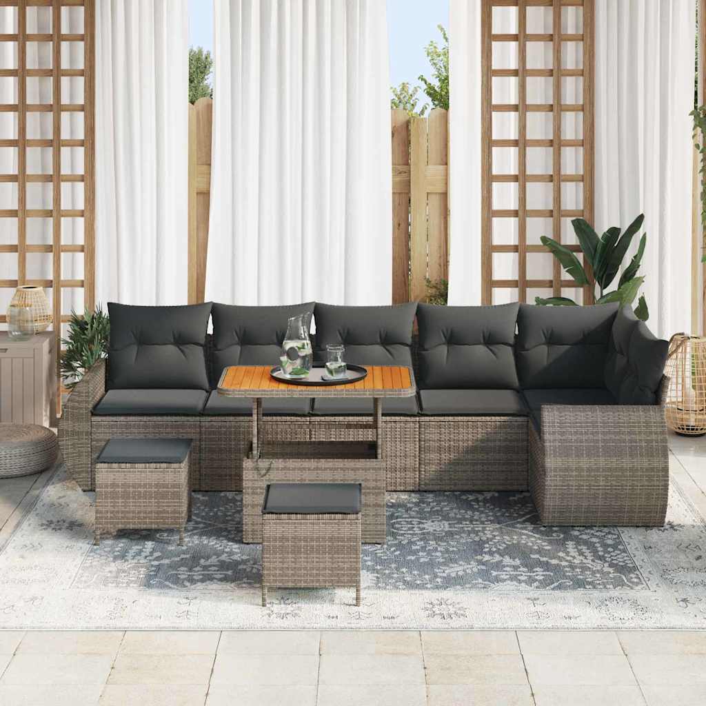 Havesofa Sæt 9 pcs Grå polyrattan