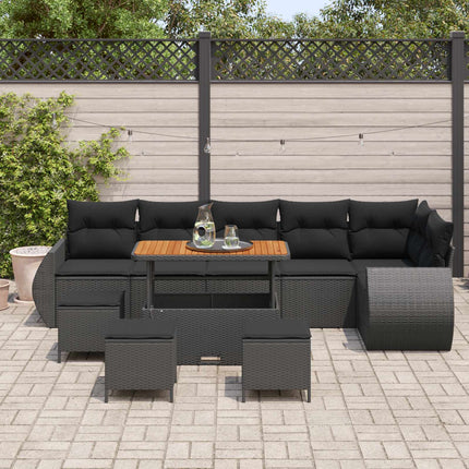 Havesofa Sæt 10 pcs Sort polyrattan