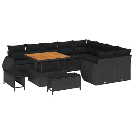 Havesofa Sæt 12 pcs Sort polyrattan