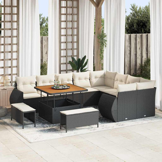 Havesofa Sæt 12 pcs Sort polyrattan