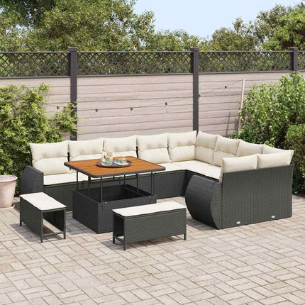 Havesofa Sæt 12 pcs Sort polyrattan