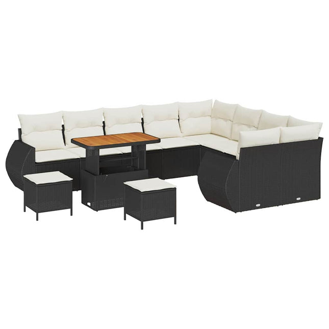 Havesofa Sæt 12 pcs Sort polyrattan