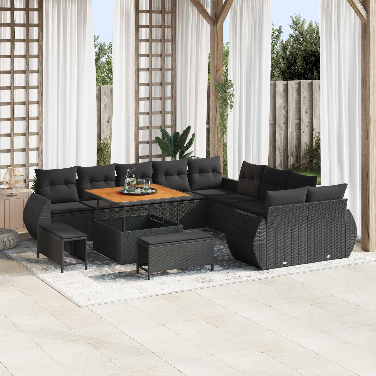 Havesofa Sæt 13 pcs Sort polyrattan