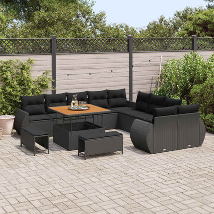 Havesofa Sæt 13 stk. Sort polyrattan