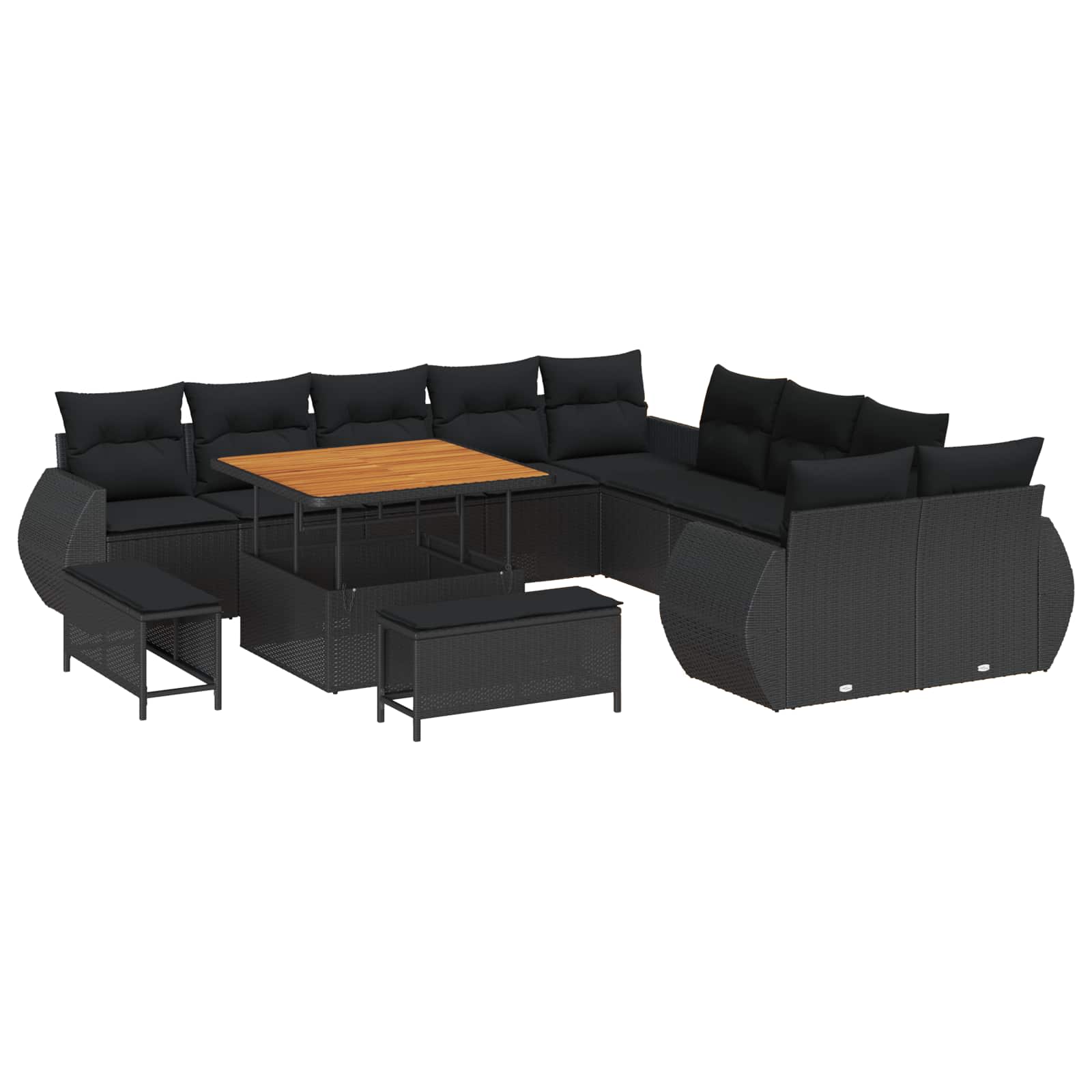Havesofa Sæt 13 pcs Sort polyrattan