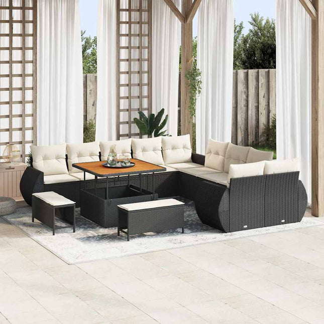 Havesofa Sæt 13 pcs Sort polyrattan