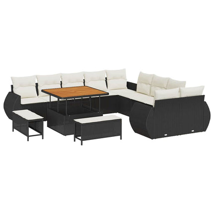 Havesofa Sæt 13 pcs Sort polyrattan