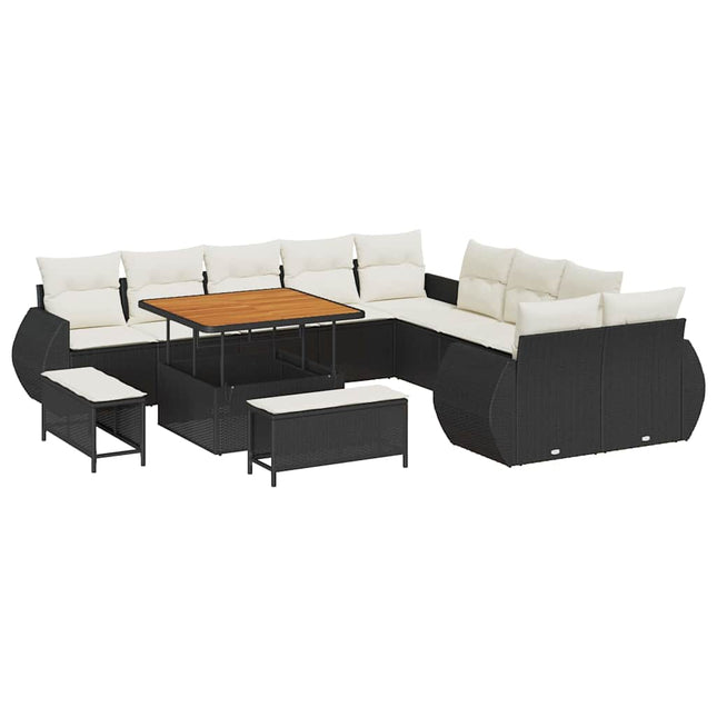 Havesofa Sæt 13 pcs Sort polyrattan