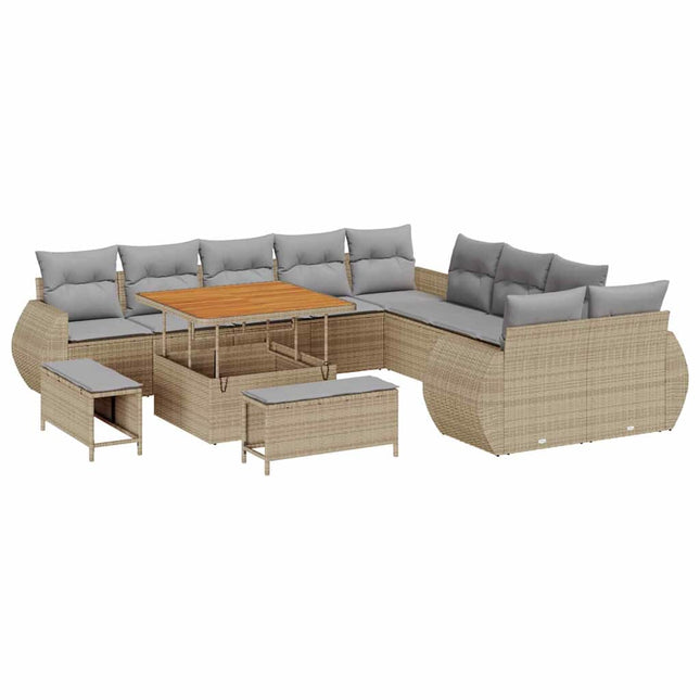 Havesofa Sæt 13 pcs Beige polyrattan