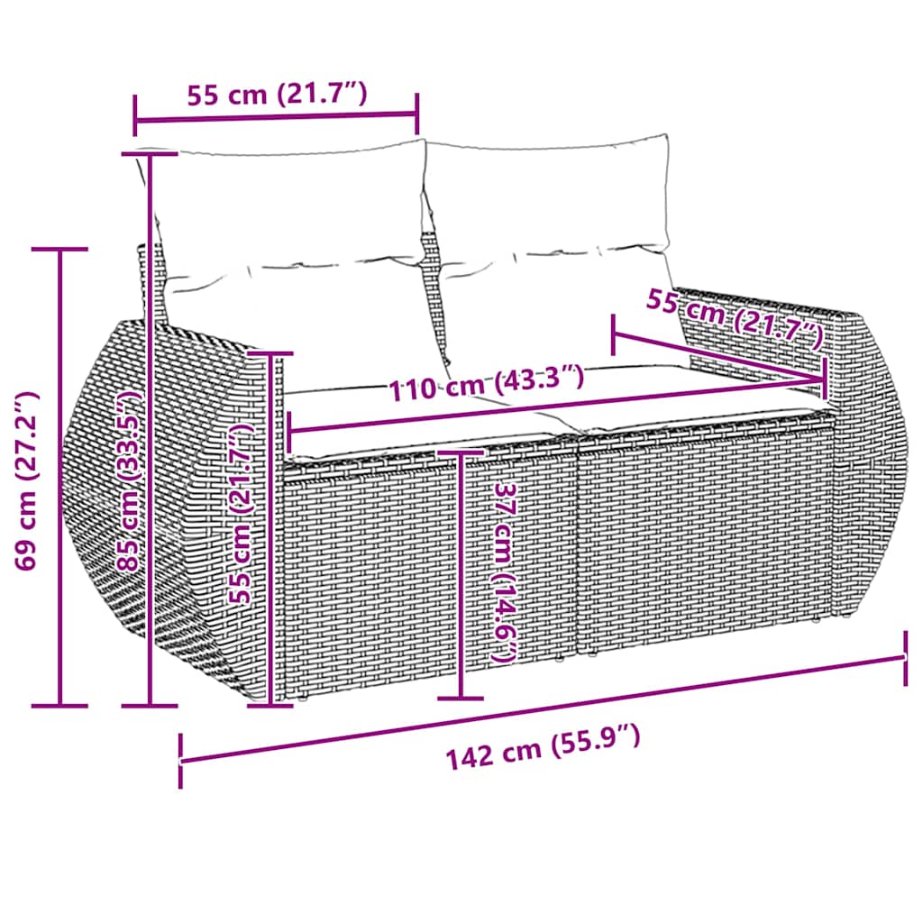 Havesofa Sæt 13 pcs Sort polyrattan