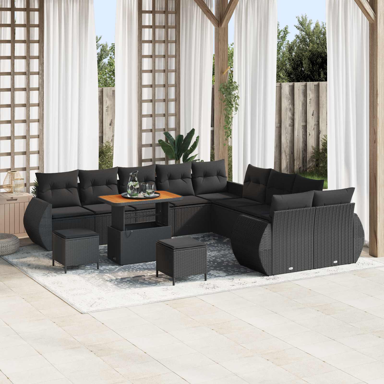 Havesofa Sæt 13 pcs Sort polyrattan