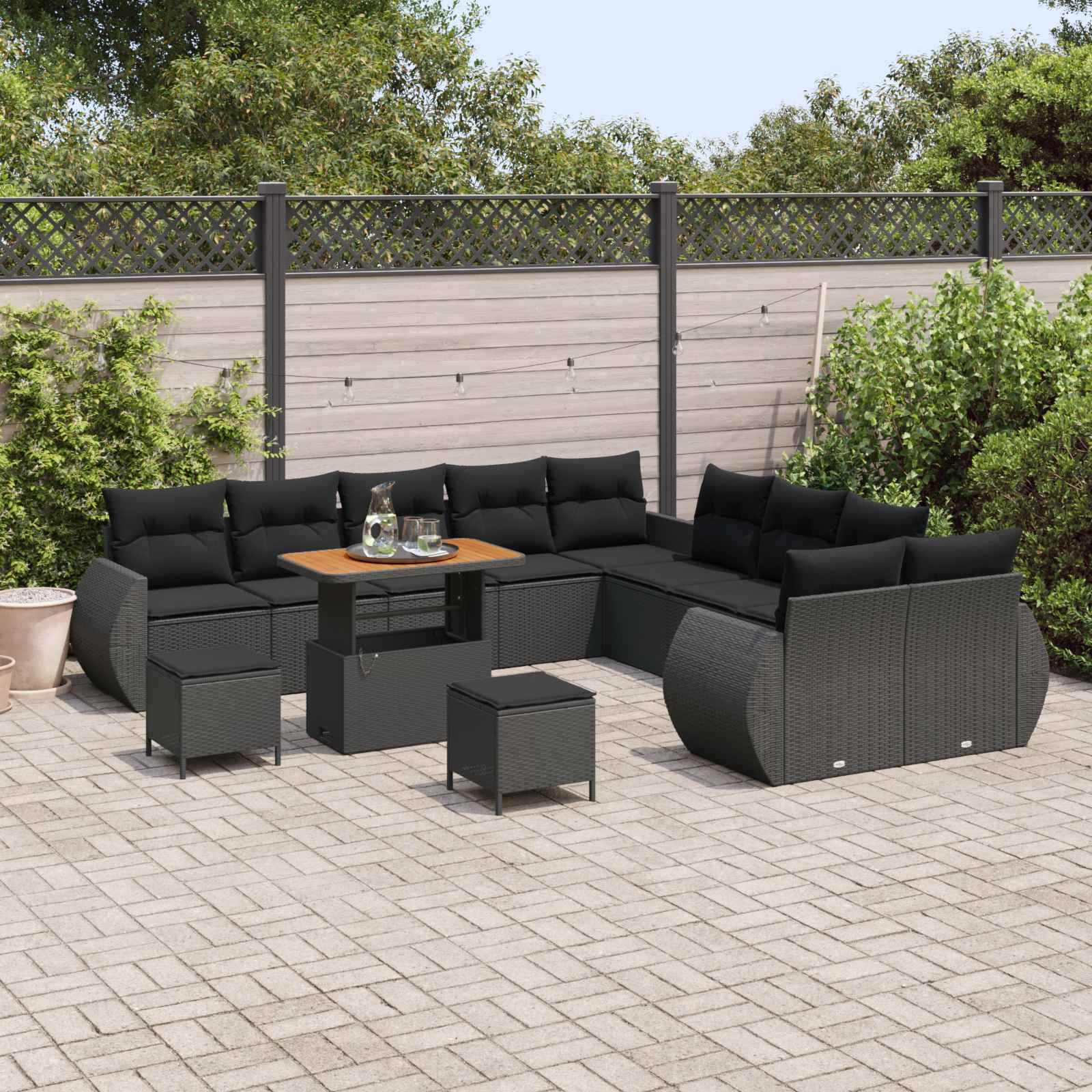 Havesofa Sæt 13 pcs Sort polyrattan