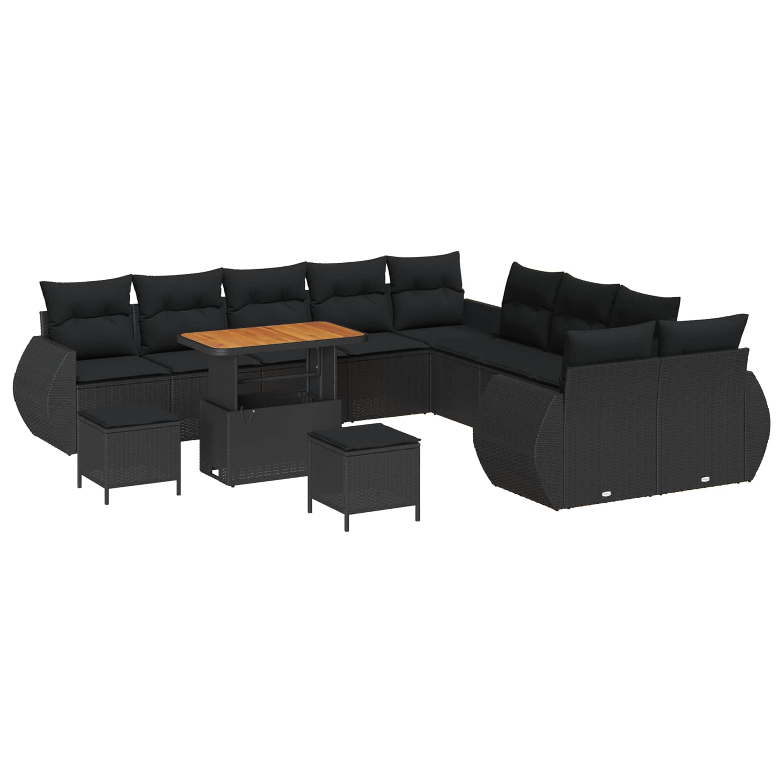Havesofa Sæt 13 pcs Sort polyrattan