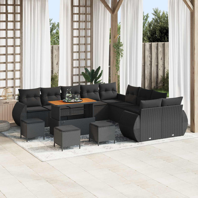 Havesofa Sæt 14 pcs Sort polyrattan