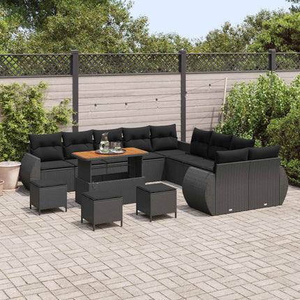 Havesofa Sæt 14 pcs Sort polyrattan