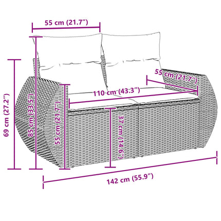 Havesofa Sæt 14 pcs Sort polyrattan