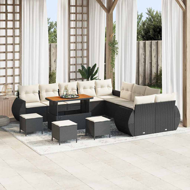 Havesofa Sæt 14 pcs Sort polyrattan