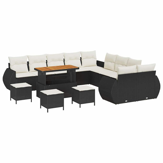 Havesofa Sæt 14 pcs Sort polyrattan