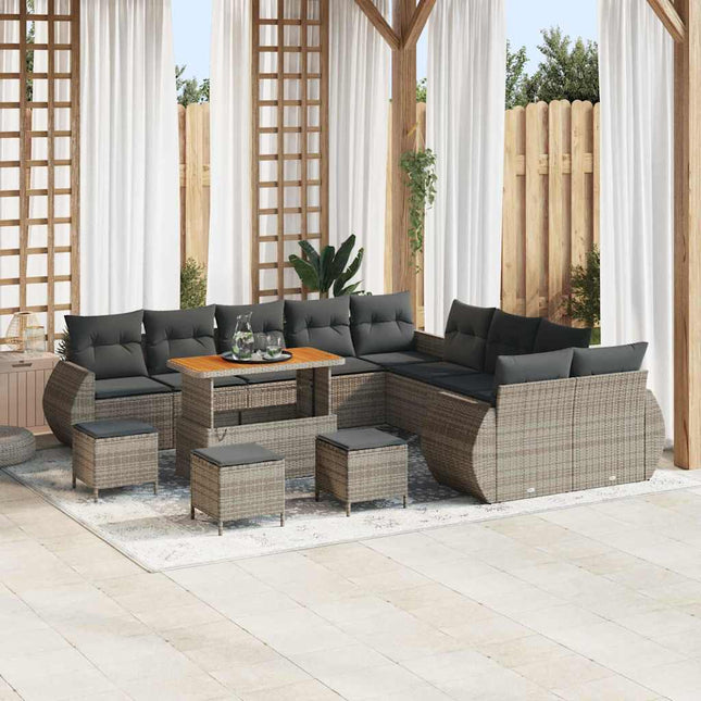Havesofa Sæt 14 pcs Grå polyrattan