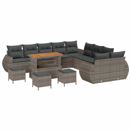 Havesofa Sæt 14 pcs Grå polyrattan