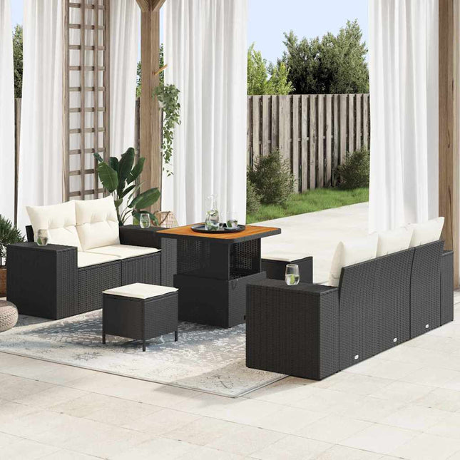 Havesofa Sæt 8 pcs Sort polyrattan