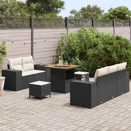 Havesofa Sæt 8 pcs Sort polyrattan