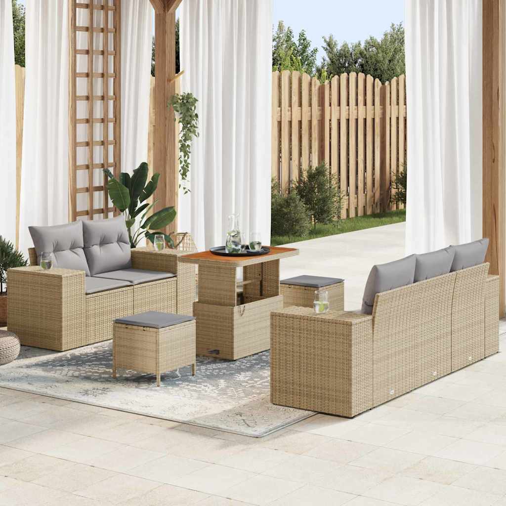 Havesofa Sæt 8 pcs Beige polyrattan