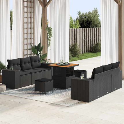 Havesofa Sæt 9 stk. Sort Poly rattan